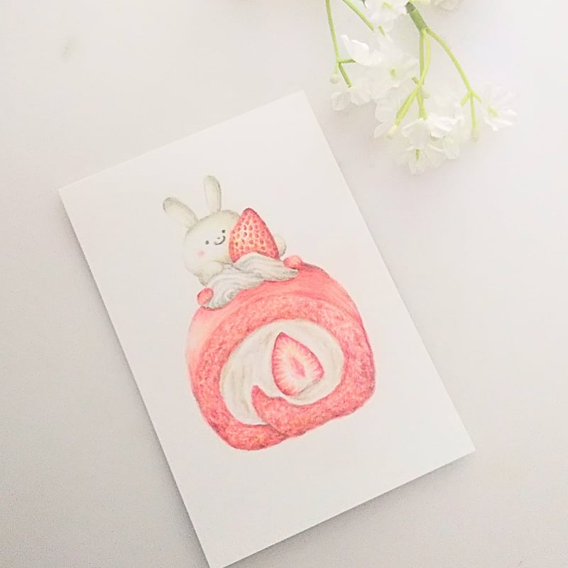 色鉛筆画 原画 一点物 手描き イラスト ハガキサイズ アート ロール