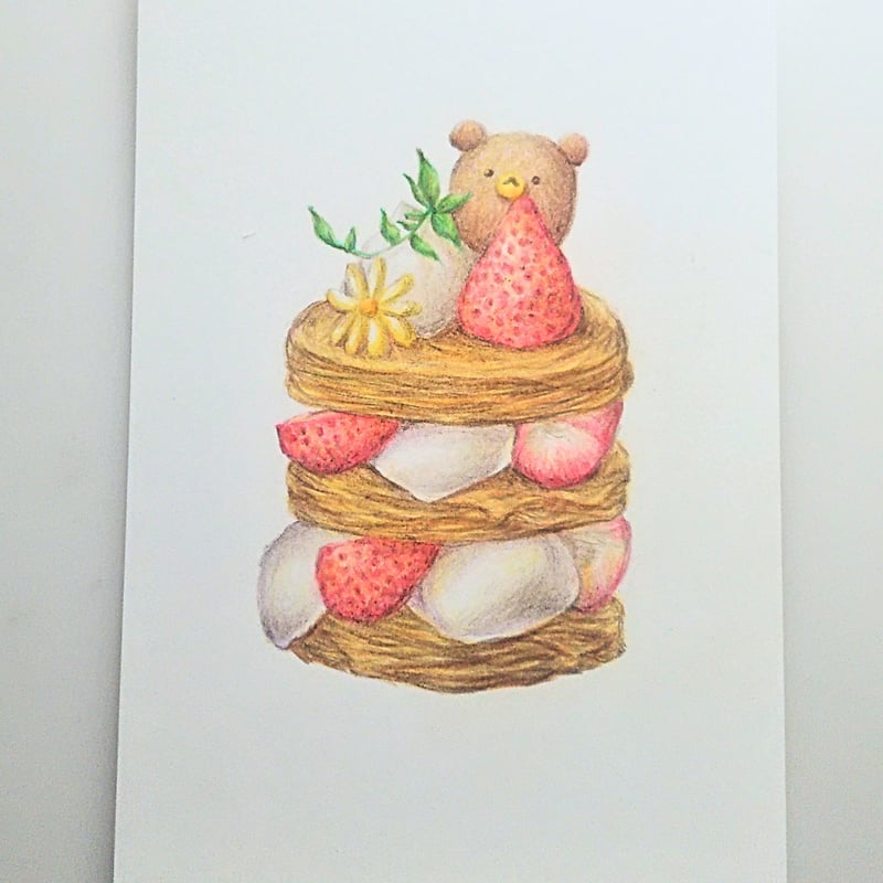 色鉛筆画 原画 手描き イラスト 一点物 ハガキサイズ アート パイ | d.n.c