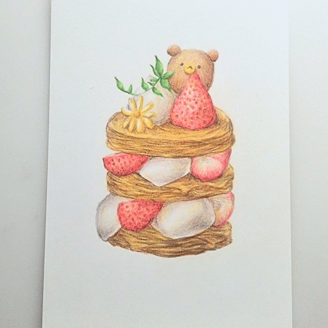 色鉛筆画 原画 手描き イラスト 一点物 ハガキサイズ アート パイ | d.n.c