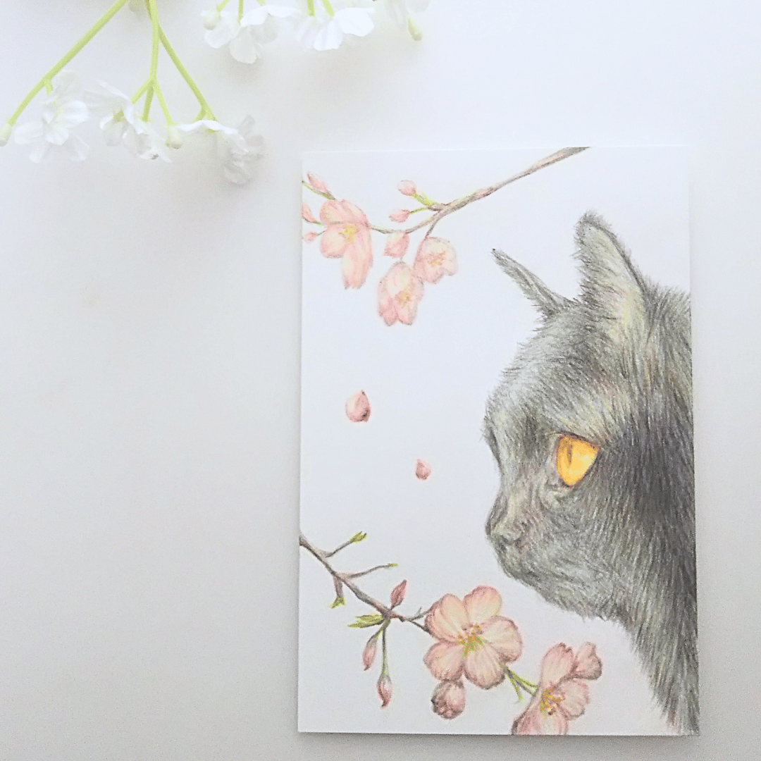 色鉛筆画 原画 一点物 手描き イラスト ハガキサイズ アート 猫 | d.n.c