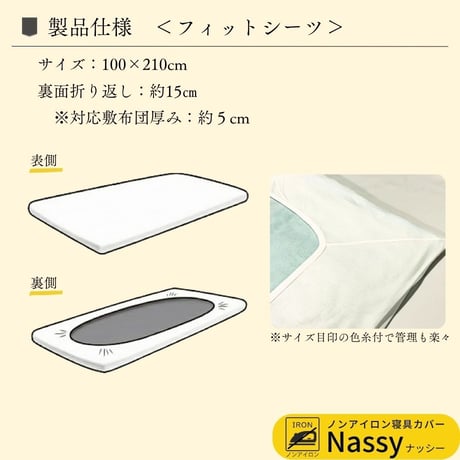 【おためし購入】民泊用ノンアイロンカバー　シングル４点セット（掛布団カバー、ボックスシーツ、フィットシーツ、ピロケース、各１枚）【Nassyナッシーシリーズ】