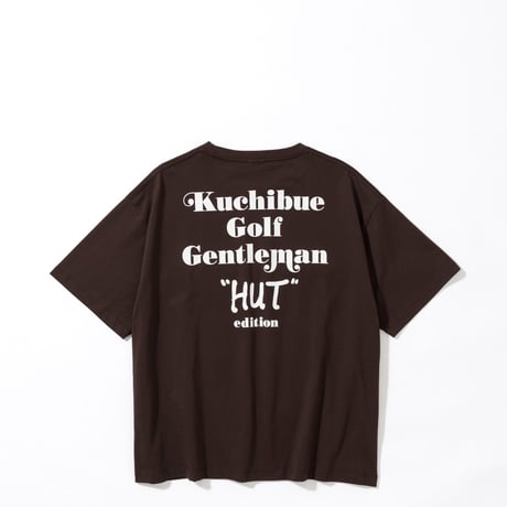 ”HUT“ Tシャツ by Kuchibue Golf Gentleman ダークチョコレートート×ホワイト