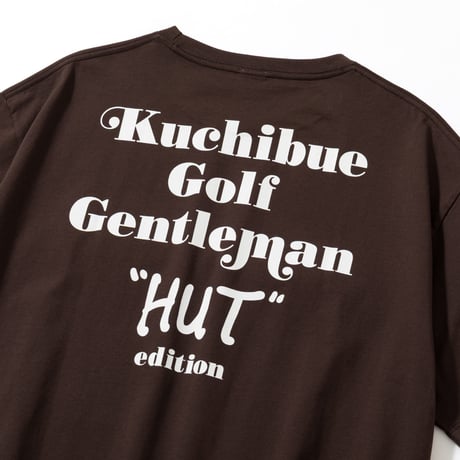 ”HUT“ Tシャツ by Kuchibue Golf Gentleman ダークチョコレートート×ホワイト