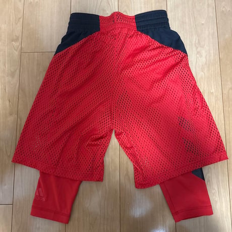 adidas バスケットボールパンツ インナー付き M レッド/ブラック