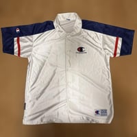 Champion ウォームアップウェア Mサイズ ホワイト/ネイビー 光沢