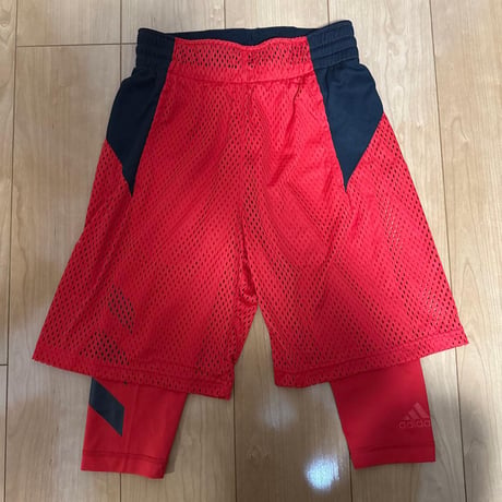 adidas バスケットボールパンツ インナー付き M レッド/ブラック