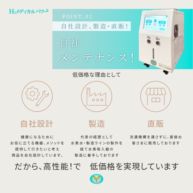 MEGA1800 ｜高濃度水素吸入器＆酸素吸入器｜水素発生量 1200ml/分