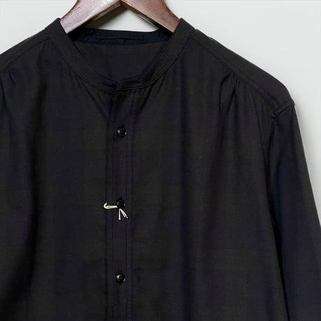 ASEEDONCLOUD"Handwerker HW cotton×wool check collarless  shirts"(navy) unisex
