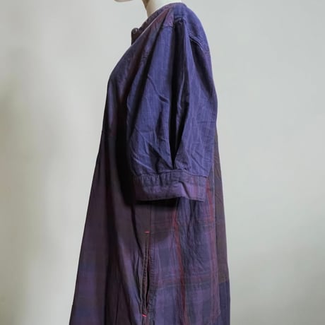 TigreBrocante"madras check mix pullover over tuck OP"(navy)women's