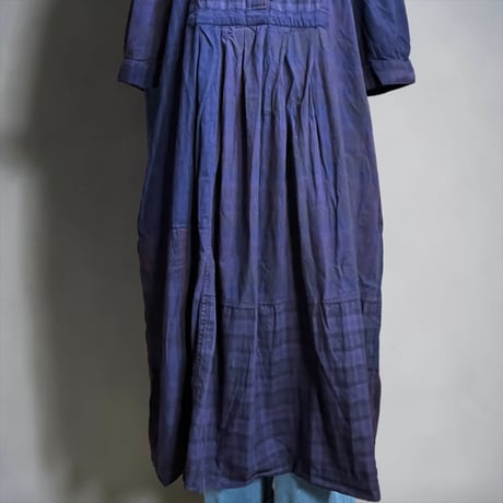 TigreBrocante"madras check mix pullover over tuck OP"(navy)women's