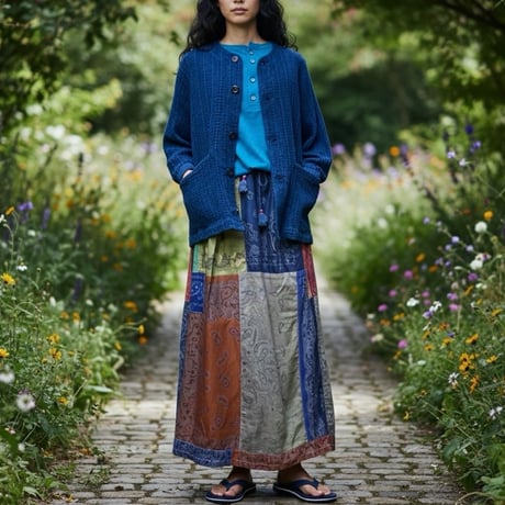 Slow Hands "over dyed bandana patch work skirt"(women's)