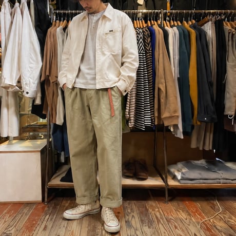 H.UNIT "Sulfur drill two tuck trousers" (beige) unisex