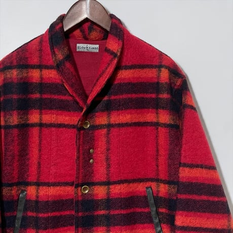 Slow Hands"Wool Check Shawl 3B Jacket"(red)unisex
