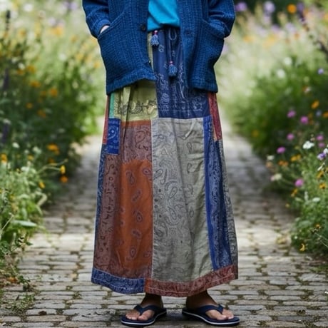 Slow Hands "over dyed bandana patch work skirt"(women's)