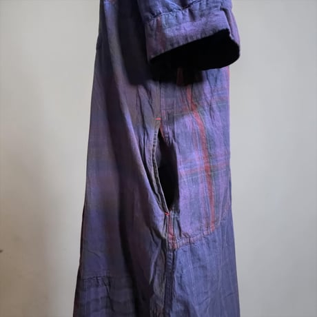 TigreBrocante"madras check mix pullover over tuck OP"(navy)women's