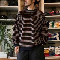 amne "TWISTED BORDER long sleeve tee" (navy×camel) unisex