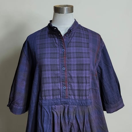 TigreBrocante"madras check mix pullover over tuck OP"(navy)women's