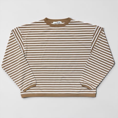 amne "TWISTED BORDER long sleeve tee" (camel×natural) unisex