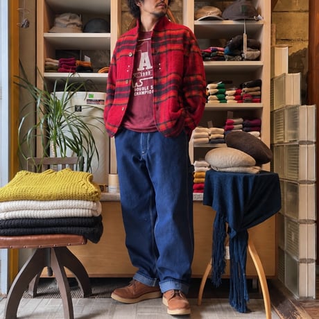 Slow Hands"Wool Check Shawl 3B Jacket"(red)unisex