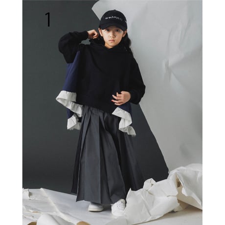 nunuforme / ミックスフリルパーカー  44-nf26-879-728   Black×Navy   M .L .XL.1(155).2(163)