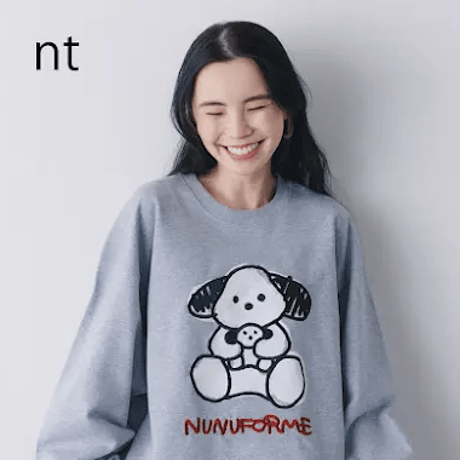 nunuforme / ゆるinuinu刺繍トレーナー　nt26-002-10  Gray   105.115.125.135.145.1(155).2(163)