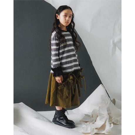 nunuforme / ボーダーダブルフリルスリーブT  40-nf26-999-724  Gray×White  M .L .XL.1(155).2(163)