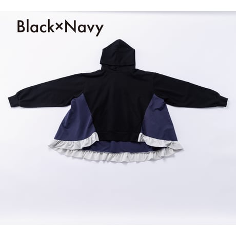 nunuforme / ミックスフリルパーカー  44-nf26-879-728   Black×Navy   M .L .XL.1(155).2(163)