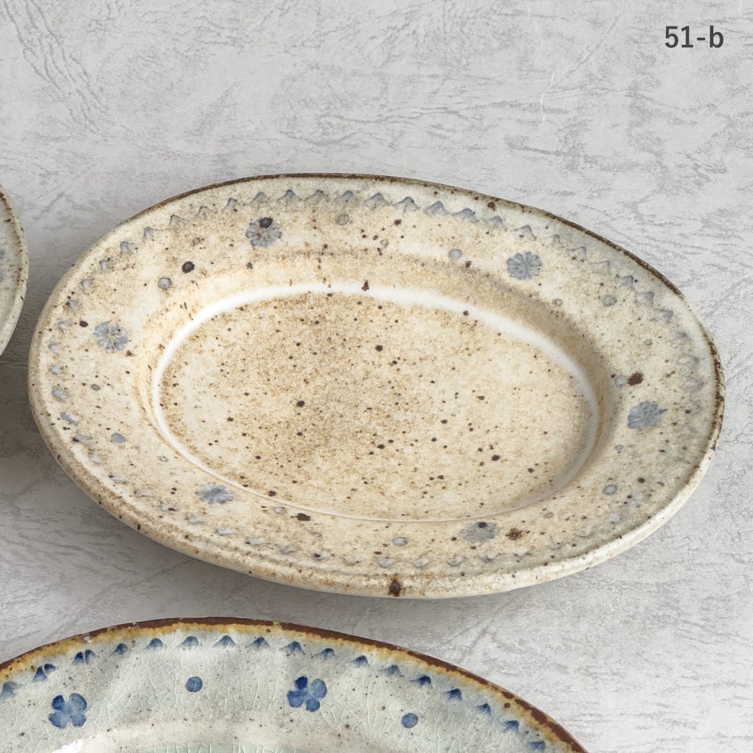 リム長オーバル皿 S（51-a、51-b、51-c、51-d）【くるり窯】※一点もの