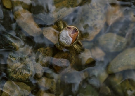 Crazy Lace Agate Brass Ring