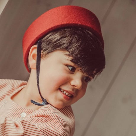 THE LiTTLE POETS_Oscar Pillbox Hat with Pompom (Navy,Granate )  / 54cm