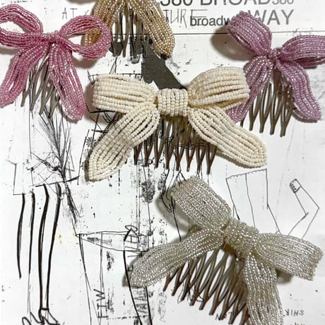 La Fleur Perlélite_Bow Hair Comb (Vanilla,Silver,Lilac Frizz,Mint,Ice Blue)
