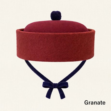 THE LiTTLE POETS_Oscar Pillbox Hat with Pompom (Navy,Granate )  / 54cm