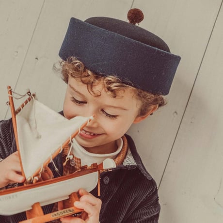 THE LiTTLE POETS_Oscar Pillbox Hat with Pompom (Navy,Granate )  / 54cm