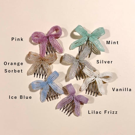 La Fleur Perlélite_Bow Hair Comb (Vanilla,Silver,Lilac Frizz,Mint,Ice Blue)