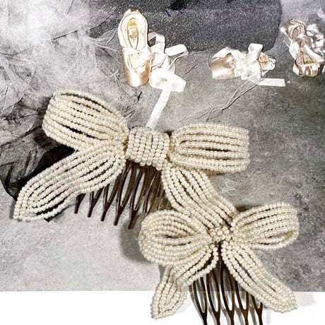 La Fleur Perlélite_Bow Hair Comb (Vanilla,Silver,Lilac Frizz,Mint,Ice Blue)