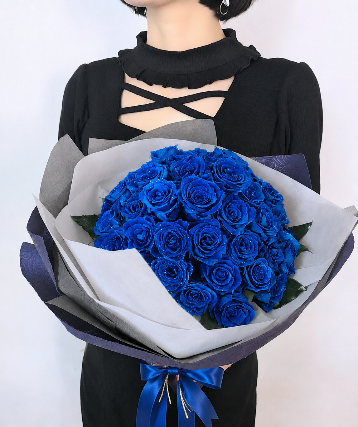 青い薔薇50本の花束／プリザーブドフラワー永遠の愛♡奇跡・夢かなう