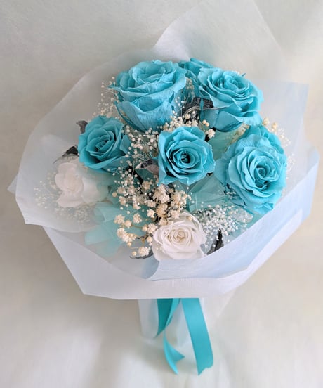 プリザーブドフラワー12輪花束／Aqua Breath Rose（こちらの花束はオリジナルカラーのため通常よりお日にちが必要です。お届けご希望日の20日前迄に）ケースとスタンドはオプション購入可