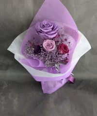プリザーブドフラワー／大輪のライラックローズとミニ薔薇とかすみ草のふんわり花束
