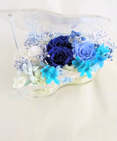 【プリザーブドフラワー／グランドピアノシリーズ】青い薔薇の奇跡とブルーROSEの流れるような美しい音色