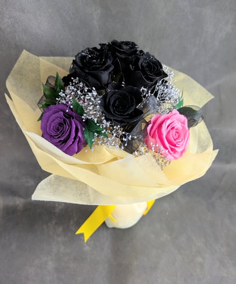 プリザーブドフラワー／黒薔薇と4色ローズの12輪花束
