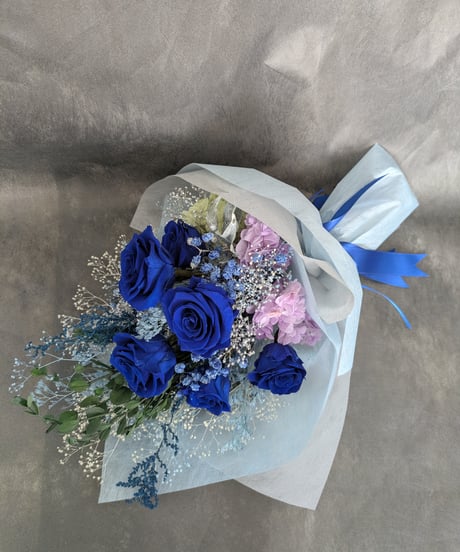プリザーブドフラワー/青い薔薇と小花の花束