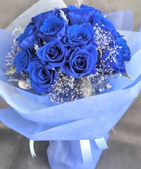 プリザーブドフラワー青い薔薇25本とかすみ草の花束／青い薔薇の奇跡と祝福