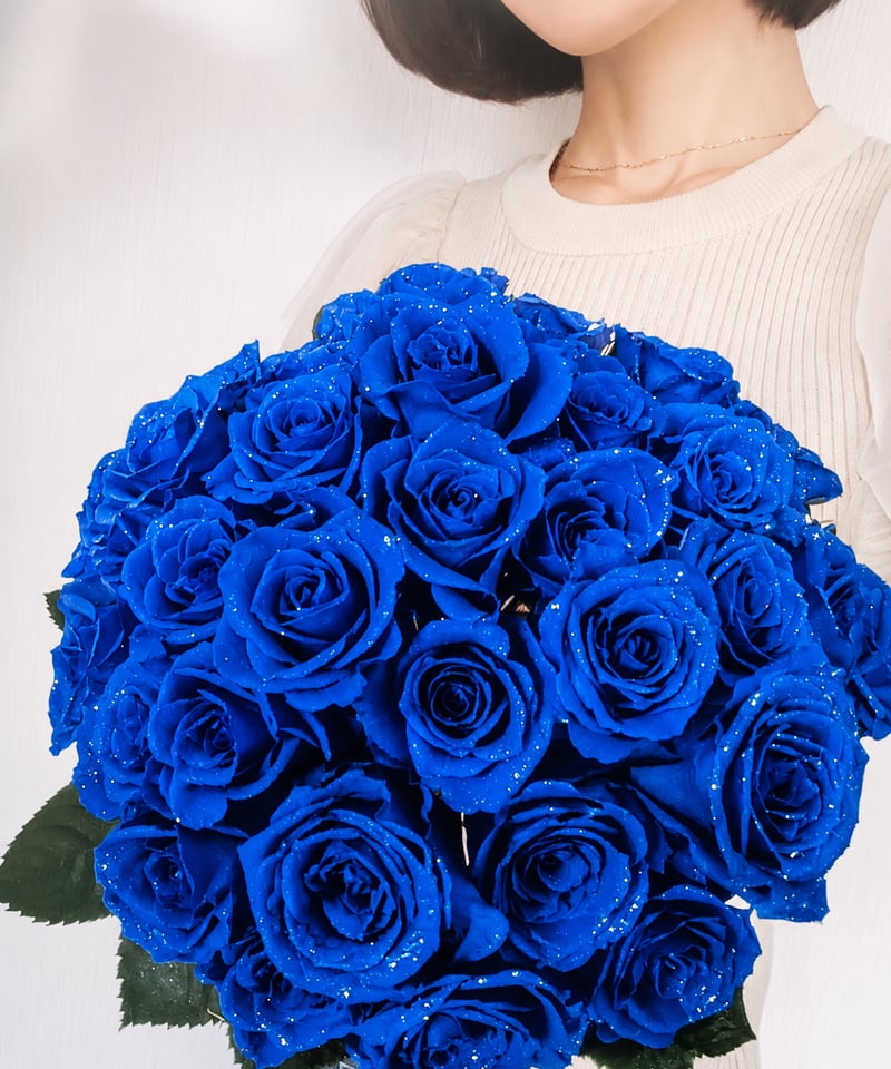 青い薔薇50本の花束／プリザーブドフラワー永遠の愛♡奇跡・夢かなう