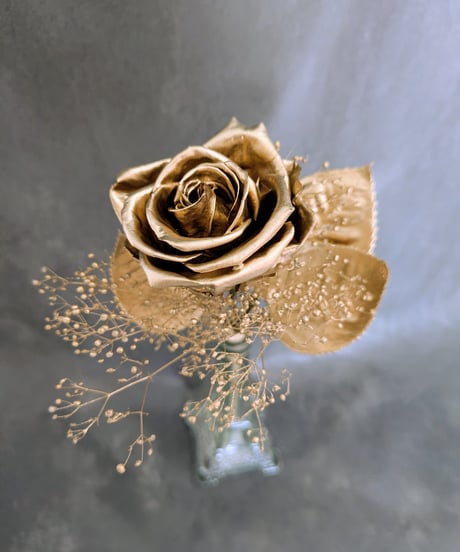プリザーブドフラワー/月の光をまとった黄金の薔薇一輪花束/魔法の薔薇