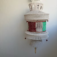 ThaiPopUp〇Indiaハンドメイド クロシェ ペンダントオーナメント〇サイズ大〇ホワイトA