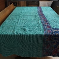 インド○カンタキルト○グリーンストライプ○  約216×139cm