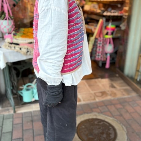 ◯カンタキルトリバーシブルベスト◯ピンクフラワーB◯パイピングナチュラル
