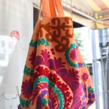 SuzaniBag.C淡オレンジ×内ストライプ