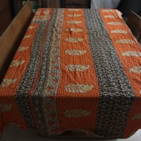 インド○カンタキルト○オレンジとチェック○  約216×139cm