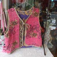 ◯カンタキルトリバーシブルベスト○ピンクフラワーA◯パイピングベージュ